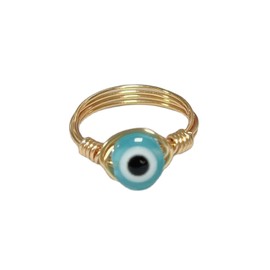 COLORFUL BLING Evil Eye Bead Knuckle Stackable Finger Ring Gold Wire Wrap Ring Healing for Women Stacking Band Ring Jewelry Twining Winding Turkish Amulet Lucky Multi Size-7 Lake