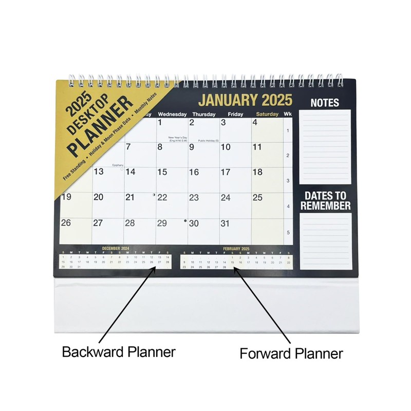 2025 Month to View Desktop Planner Calendar for Home Office