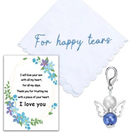 MKISHINE Greeting cards Mother of the Groom Gifts from Bride Future Mother in Law Gifts from Daughter in Law Wedding Day Embroidered Wedding Handkerchief Bridal Handkerchief Blue Hankerchief Bridal