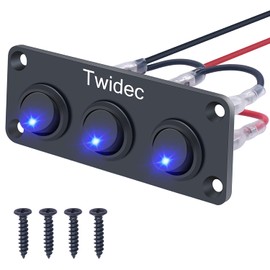Twidec/3 Gang Rocker Toggle Switch Panel with 12V DC Round Dot Lighted 20A 3 Pins ON/Off SPST Switch Control for Car Or Boat Blue LED Light KCD2-102N-BU-XBZ