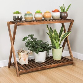Jotboom Jotboom Wooden Plant Stand Indoor 2 Tier Narrow Plant Stand Outdoor Plant Shelf Display Rack Corner Flower Rack Stand for Living Room Garden Patio Balcony (X-Cross Design)