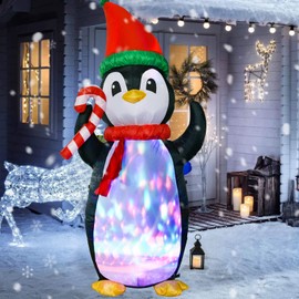 Lvydec Lighted Inflatable Penguin Christmas Outdoor Decoration Clearance - 6ft Blow Up Penguin with Colorful Rotating Built-in LED Lights for Christmas Holiday Yard Decoration
