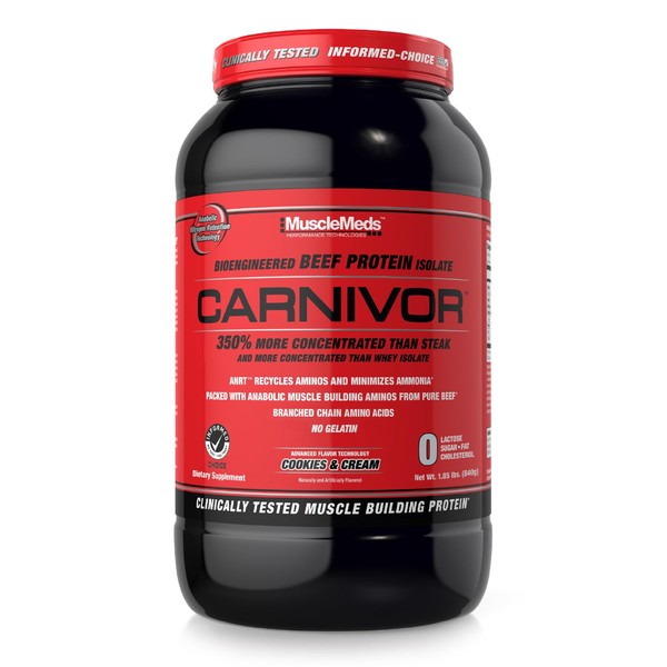 MuscleMeds Carnivor Hydrolyzed Beef Protein Isolate, 28 Servings, Cookies & Cream,1.85lbs