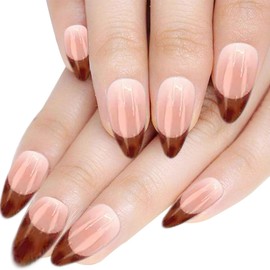 YAOBFFCAS Women's French Tip Press on Nails, Glossy Almond Fake Nails, Chic Glue on False Nails, Gel Press on Nails Medium for Wedding and Party - Pink