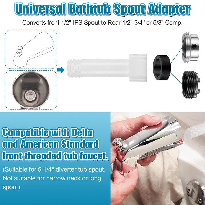 Dreyoo Four in One Tub Spout Adapter, Threaded Bathtub Faucet