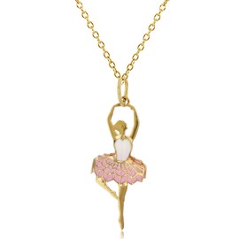 14K Yellow Gold Solid Pirouette Ballerina Dancer Necklace For Women With a 14K Gold 18" Cable Chain