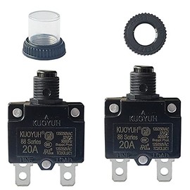 KUOYUH Circuit Breaker Thermal Overload 88 Series 18-30A Quick Connect Terminals 32VDC 125/250VAC 50/60Hz Push-to-Reset with Waterproof Transparent Dust Cover 2-Pack (20A)