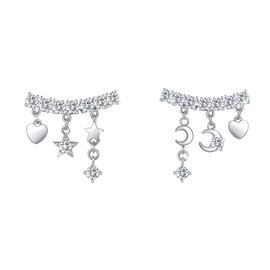 Clover Earrings/Moon Star Earrings/Infinity Heart Earrings 925 Sterling Silver Cubic Zirconia Stud Earrings Hypoallergenic Stud Earrings Jewellery Gift for Women Girls, Sterling Silver, Cubic Zirconia