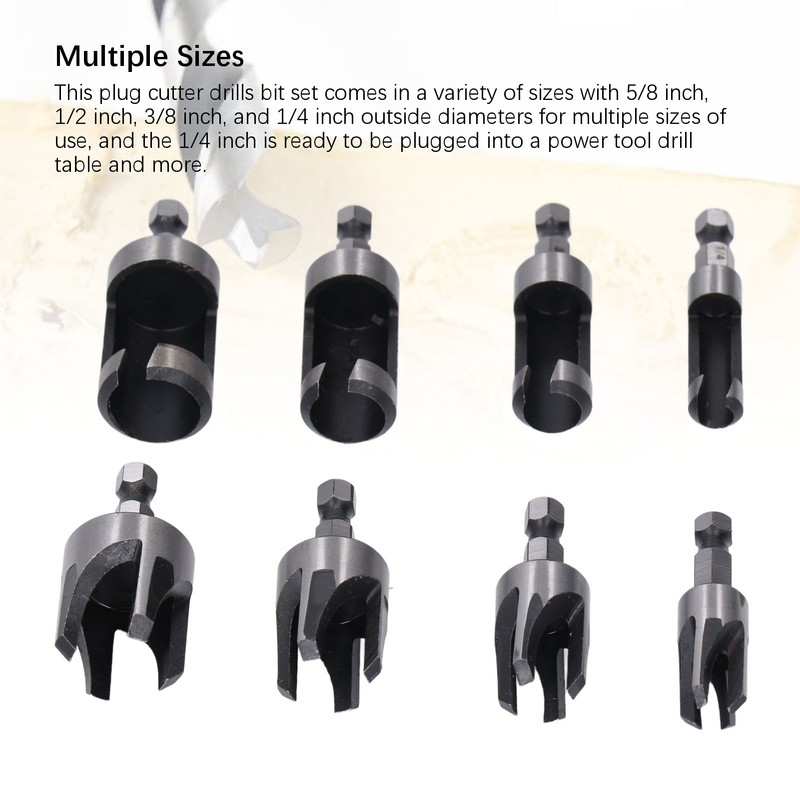 8PCS Set Wood Plug Cutter Drill Bit Hex Shank 4PCS