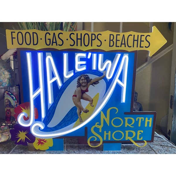 MERCH2ROCK Haleiwa Hawaii Sign LED Replica - Energy Efficient Dimmable