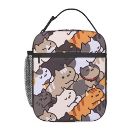 HKHEHOP Cat Cartoon Animal Cute Lunch Bag Insulated Reusable Lunch Box Lunch Tote Lunchbox Portable Bento Bags For Men Women Office Work Travel Picnic Camping