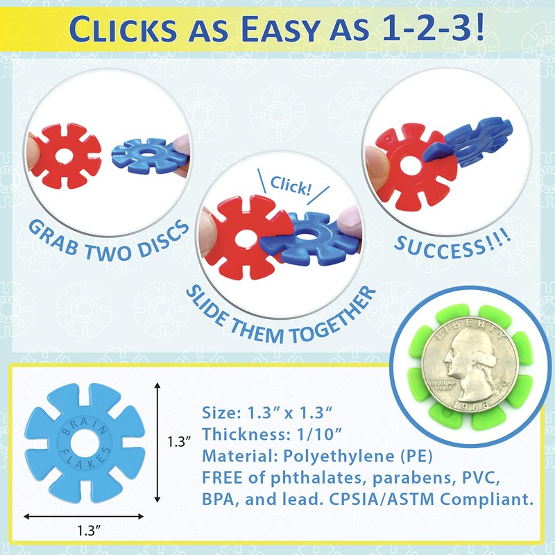 Brain Flakes 500 Piece Set, Ages 3+, Interlocking Plastic Disc