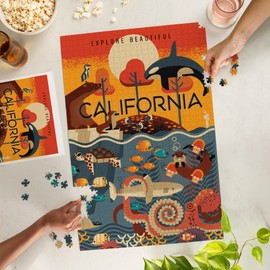 Lantern Press 1000 Piece Jigsaw Puzzle, California, Marine Animals, Geometric