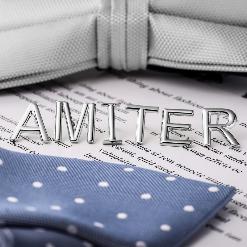 AMITER Men Tie Tack, Initial A-Z Silver Tie Pin with
