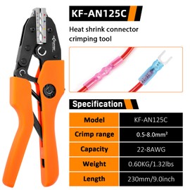KF CPTEC Crimping Tool for Heat Shrink Connectors – Ratcheting Wire Crimper (AWG 22-8/0.5-8.0mm²) – Suitable for Electrical Repair, Automotive Wiring, and DIY Projects
