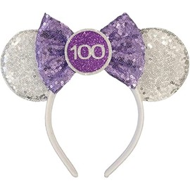 CLGIFT Princess Minnie Ears, 100th Anniversary Inspired, Purple Silver Mouse Ears, Hairband, 1 Count (Pack of 1), for Girls