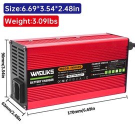 WAOUKS 58.4V 10A Charger 48V LiFePO4 Battery Charger Usd for 16S 48V LiFePO4 Battery Charger with Alligator Clip Connector