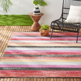 Nicole Miller New York Patio Sofia Estelle Indoor/Outdoor Area Rug, Red/Pink, 5'2"x7'2" Rectangle
