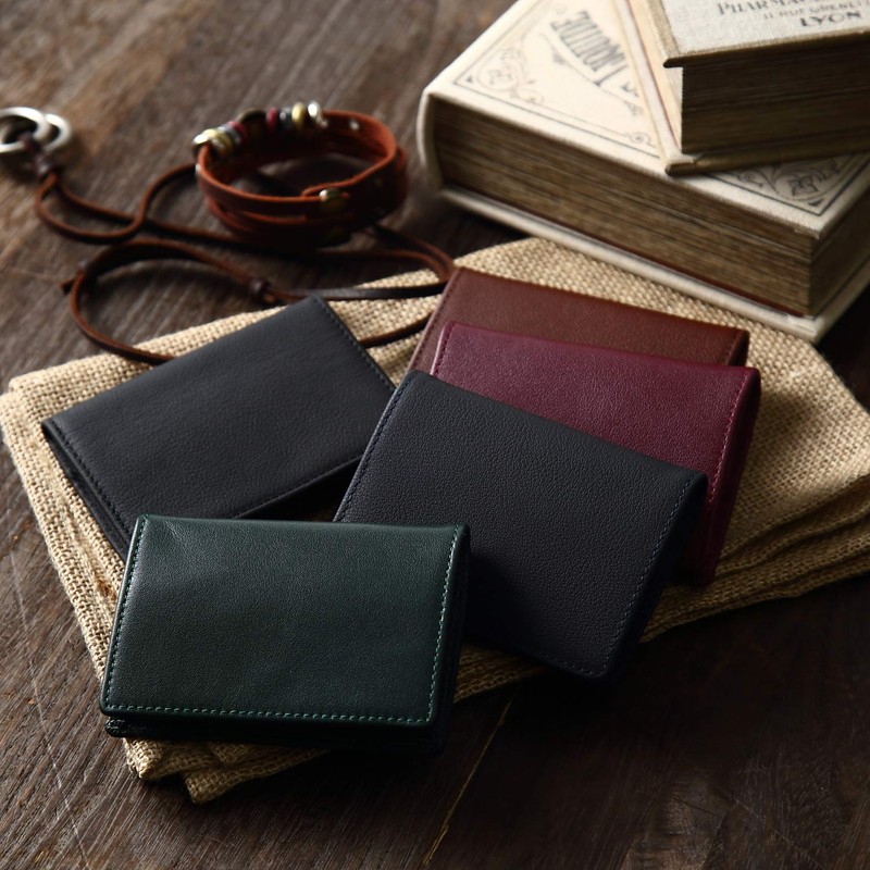 kerria.j (Yamabuki) Genuine Leather Coin Purse, Box-type, Men's, Thin, Card