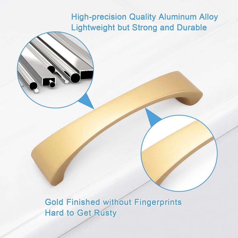 WEAVERBIRD 10 Pack Cabinet Handles Gold 3-3/4" Aluminum Alloy Drawer