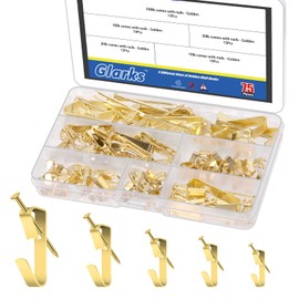 Glarks Picture Hangers with Nails, Gold Picture Hooks with Nails, 75 Pieces, 10lb/20lb/30lb/50lb/100lb