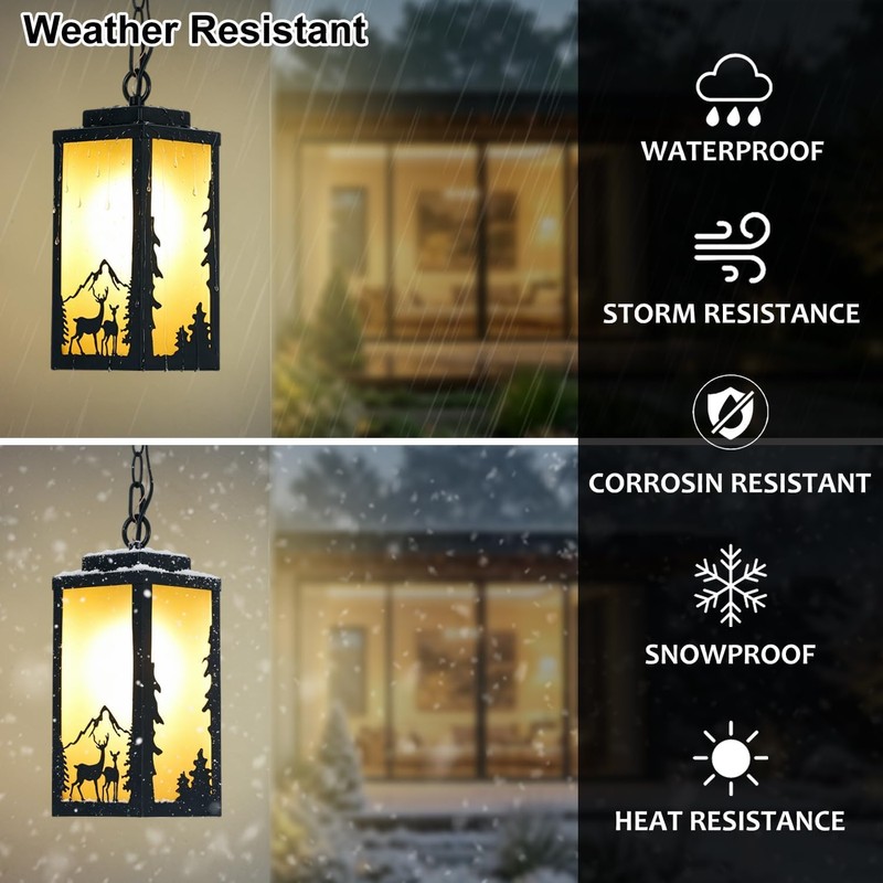 SendaLife Outdoor Pendant Lights for Porch, Deer Design Warm Amber