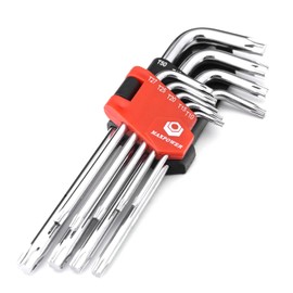 MAXPOWER 9-Piece Torx Key Set - Pro Grade Long Arm 6 point star tools T10, T15, T20, T25, T27, T30, T40, T45, T50