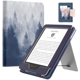 MoKo Case Compatible with 6 Inch All-New Kindle 11th Generation 2022/10th Gen 2019/8th Gen 2016, Slim PU Tablet Protective Case with Auto Sleep/Wake Wrist Strap for Kindle 11/10/8, Grey Forest