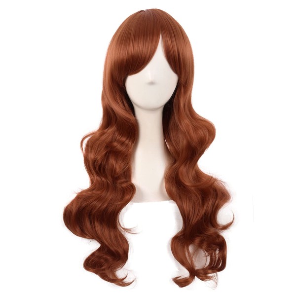 MapofBeauty 28 Inch/70 cm Charming Women Side Bangs Long Curly Full Hair Synthetic Wig (Ginger Orange)