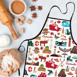 Canadia Souvenirs Cooking Apron for Women Men - Canadian Kitchen Apron, Funny Aprons for Travel Trip Souvenirs, White