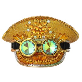 COSDREAMER Women's Burning Man Sequin Hat Festival Military Captain Hats with Goggles (Gold sequins)