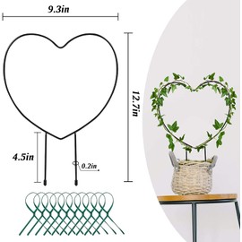 Halatool - Paquete de 2 enrejados de metal negro para plantas trepadoras, alambre de soporte de tallos de enredadera de hierro de 13 pulgadas, soporte de plantas para escalar plantas con 10 lazos