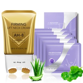 AH-8 Firming Neck Cream & Polypeptide Neck Masks Duo – Neck Firming Cream with Roller for Older Women, Moisturizing Neck Cream with Hexapeptide‑8, Firm and Lift Sagging Skin (120g + 5Pcs)
