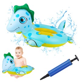 Baby Swimming Ring in Blue Pony Shape, Baby Float Inflatable Swimming Aid Ring with Seat and Inflator Swimming Seat Swimming Trainer Pool Buoyancy Aid Device for Toddlers from 6 Months to 3 Years,