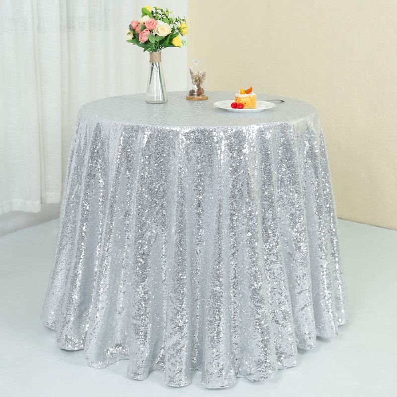 YZEO Silver Round Sequin Tablecloth - 50inch Sequin Table Linen