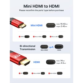 JSAUX Mini HDMI to HDMI Cable 6FT, [Aluminum Shell, Braided] High Speed 4K 60Hz HDMI 2.0 Cord, Compatible with Camera, Camcorder, Tablet and Graphics/Video Card, Laptop, Raspberry Pi Zero W -Red…