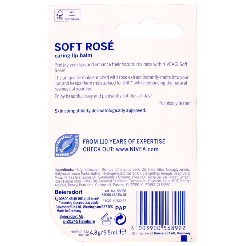 Nivea Soft Rose Lip Balm, 5 g