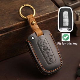 Hontumax Genuine Leather Key Fob Cover Case for Kia Optima Forte Rio Soul Sportage Sorento Borrego, for Hyundai Genesis Elantra Sonata Tucson Azera Equus Veloster (Black)