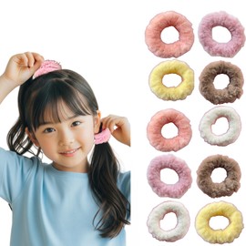 (Supervised by Active Mama Beautician) Hair Rubber Hair Rubber for Children, Set of 10 (5 Colors x 2), Cute, Kids, Tangle-Free, Painless, Girls, Hair Accessories, Hair Ornaments (Large 2.8 inches (7