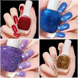 ASMAYSA Glitter Nail Polish Set, 4Pcs Reflective Glitter Gel Polish Quick Dry, Chunky Glitter Gel Nail Polish for Women, Pearlescent Nail Polish, Air Dry Iridescent Gel Nail Polish Diy at Home