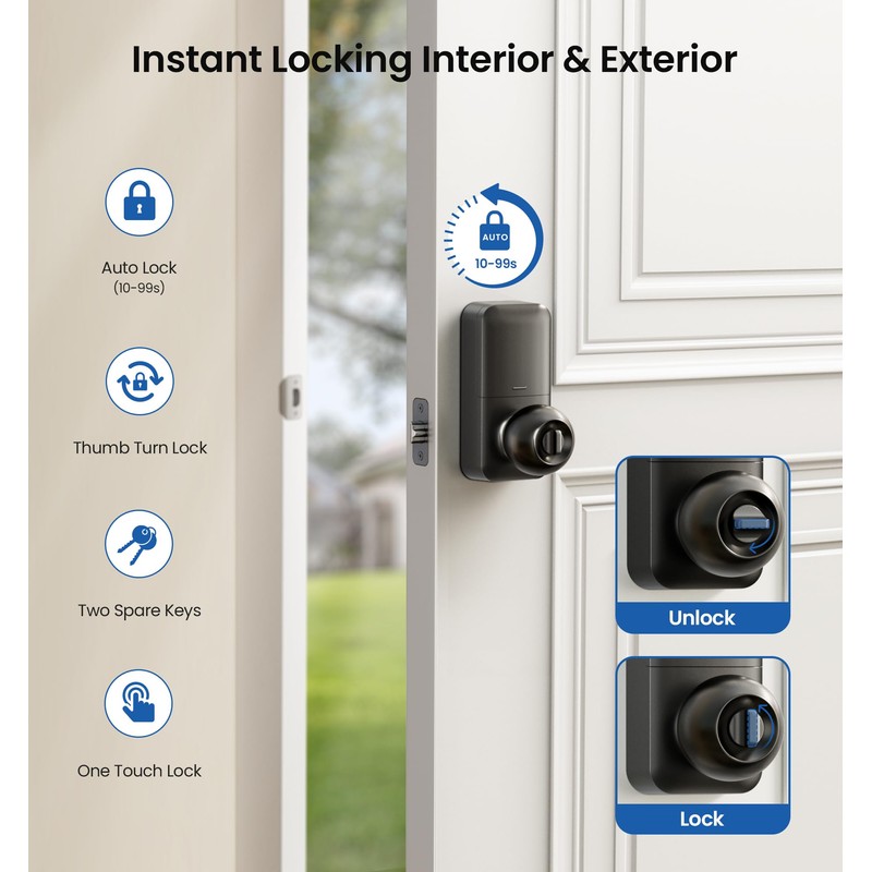Veise Keypad Door Knob Lock, Keyless Entry Digital Lock with