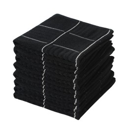 Glynniss - Paños de cocina para lavar platos, trapos de cocina superabsorbentes, paños de limpieza de rizo de algodón, paquete de 8 unidades (negro, 12 x 12 pulgadas)