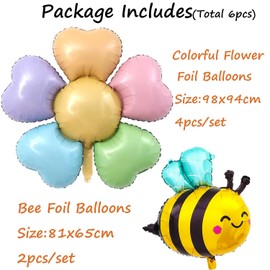 Yoseklpee Bee Flower Foil Balloons 6 Pcs Woodland Honeybee Balloons Colorful Daisy Balloons Bee Party Decorations Jungle Safari Theme Backdrop Birthday Wedding Baby Shower Party Decor