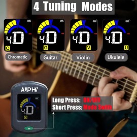 AUPHY Rechargeable Guitar Tuner Clip-on Tuner, HD Colour Screen - With Guitar, Ukulele, Violin & Chromatic Tuning Modes (Type-C cable not included) (Green)