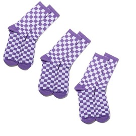 JJLFresheners 3 Pack Fashion Harajuku Trends Women Checkerboard Socks Geometric Checkered Men Hip Hop Cotton Unisex Print Skateboard Soks Women's Athletic Socks, Purple, 1 Petite