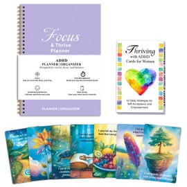ADHD Planner & 54 Support Cards Set – Daily Undated Productivity Planner with Stickers + ADHD Tools for Adults Women – Focus, Cleaning & Organization Bundle with Affirmations and Strategies (Purple)