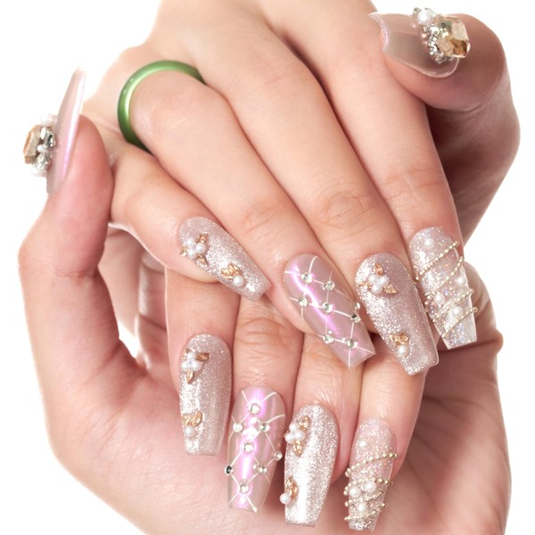 GLAMERMAID 10 Pcs 3D Luxury Handmade Press on Nails Long