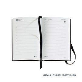 Miquelrius - 2024 Year Diary Day to View Passport Size 90 x 140 mm Flexible Faux Leather Stitched Cover Catalan, English and Portuguese Black