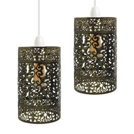 LEDSone Industrial Style Metal Cage Easy Fit Wire cage Lampshade for Indoor Pendant Lights Lights Shade for Dining Room Bedroom Loft Hallway (Brushed Brass 3-2 Pack)