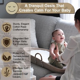 ZEAL'N LIFE Seagrass Baby Changing Basket, Baby Towel, Diaper Caddy & Waterproof Changing Pad | Portable Diaper Changing Topper for Dresser or Table | A Nursery Essential (Seagrass)